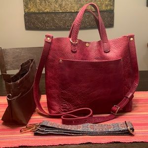 Portland Leather Goods Medium Crossbody Tote - Sangria